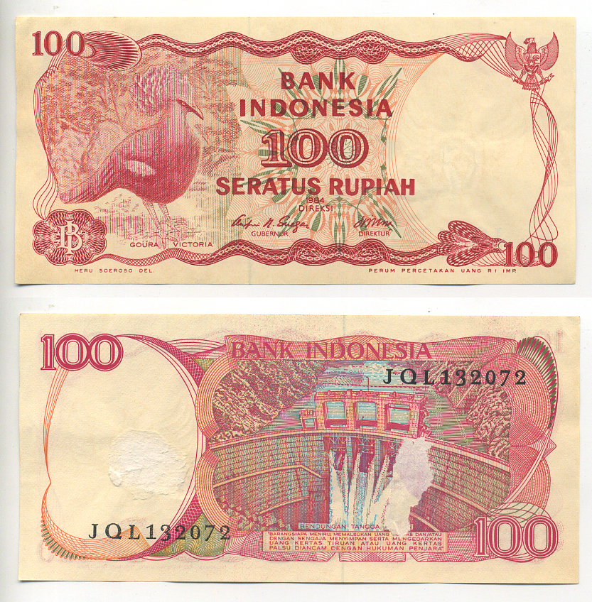 ИНДОНЕЗИЯ 100 РУПИЙ 1984 ВЕНЦЕНОСНЫЙ ГОЛУБЬ, ДАМБА АСАХАНА Pick 122a UNC (ПРЕСС) 6293-49-1