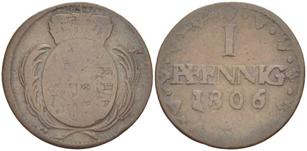 САКСОНИЯ 1 ПФЕННИГ 1806/795 Н/C, ФРИДРИХ АВГУСТ III (1763-1806) KM 1000 (С91) медь 206-359