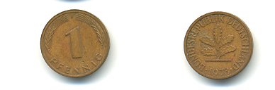 ФРГ 1 ПФЕННИГ 1978 F KM 105, J.380 сталь плакированная медью 54-2314