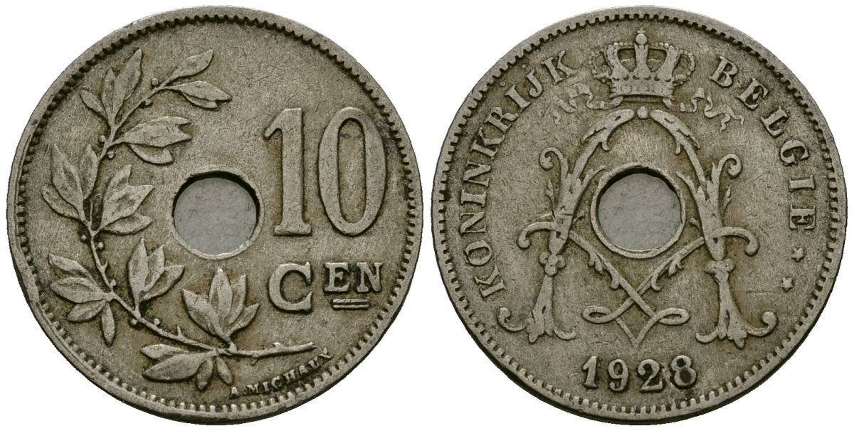 Бельгия 10 сантимов 1928 Belgie KM 86 медно-никель 4163-644