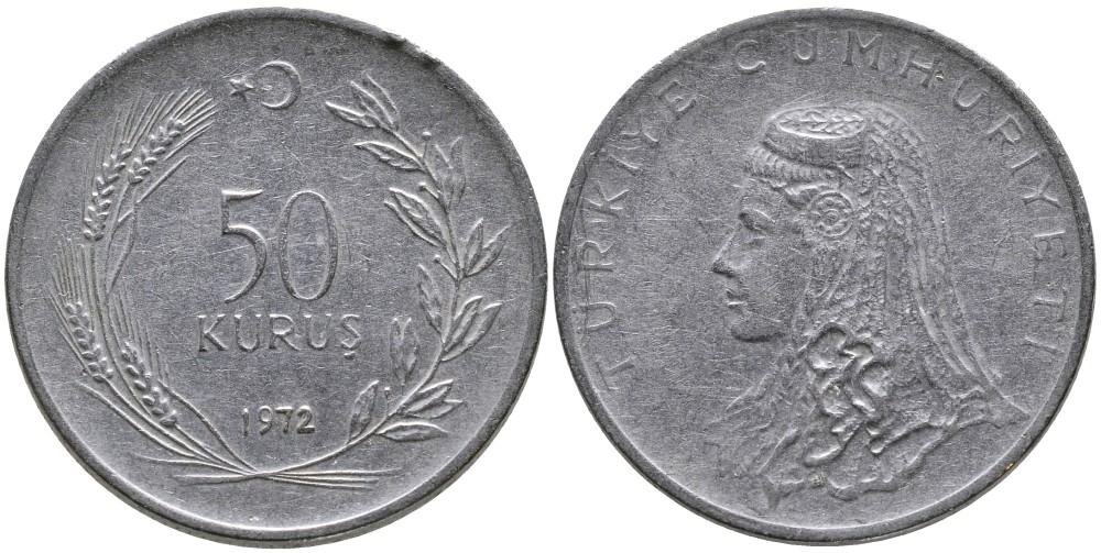 Турция 50 курушей 1972 Анатолийская невеста KM 899 нержавеющая сталь 4541-727