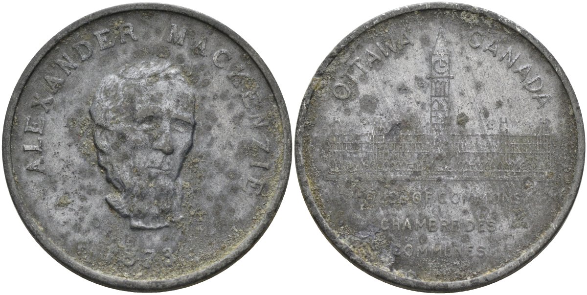 Канада медаль 1873 (1964) Александр МАККЕНЗИ, диаметр 32 мм. цинк 4111-1246