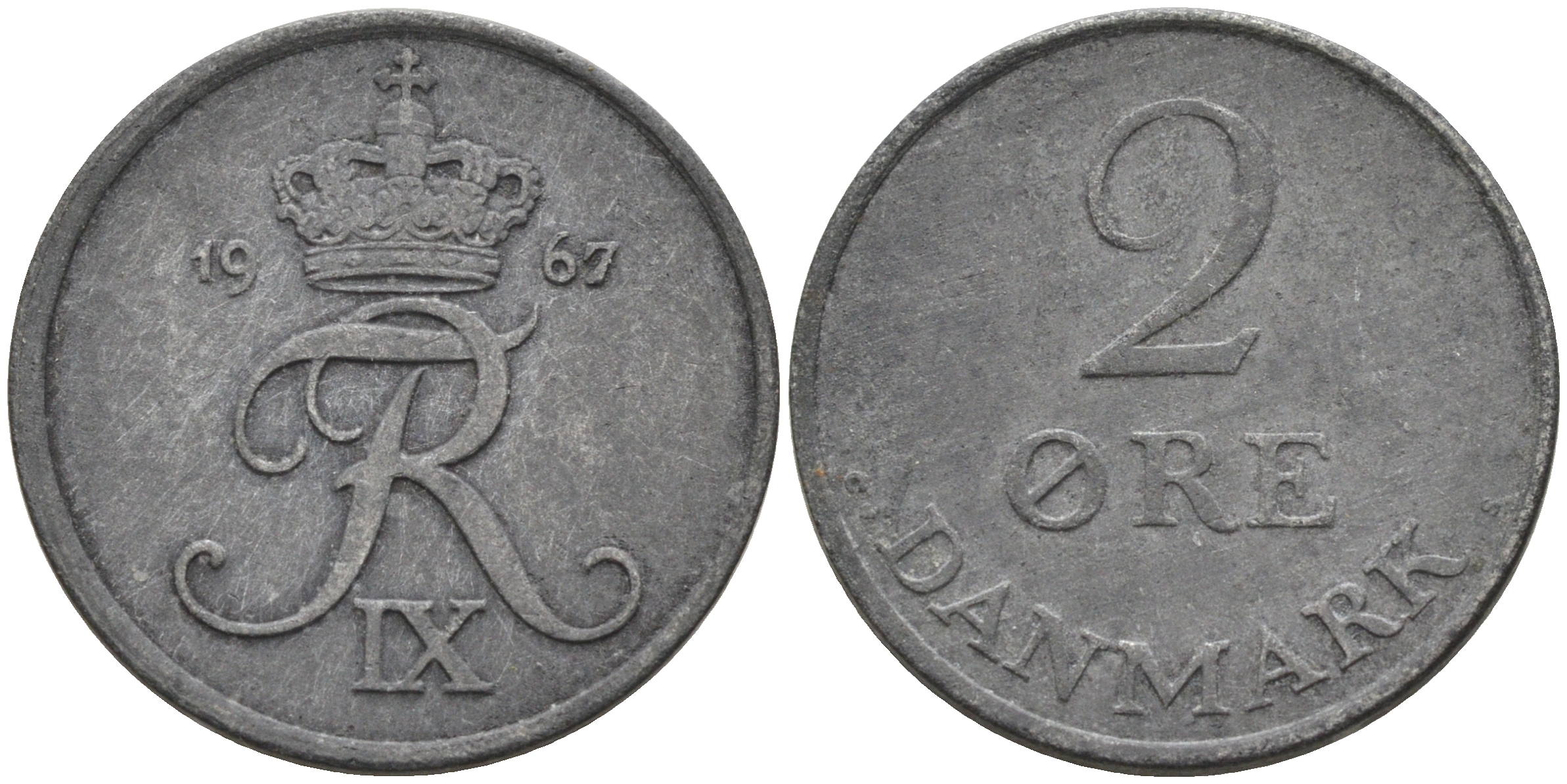 ДАНИЯ 2 ЭРЕ 1967 C; S, ФРЕДЕРИК IX (1947-1972) KM 840.2 цинк 4566-427