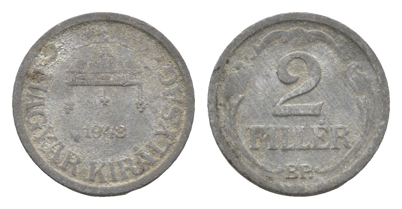Венгрия 2 филлера 1943 BP KM 519 цинк 4665-556
