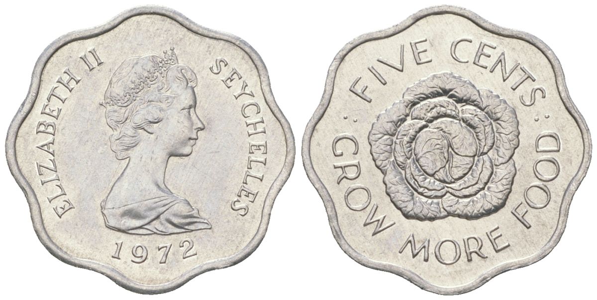 Сейшельские острова 5 центов 1972 FAO, цветок, Елизавета II (1952-2022) KM 18 алюминий UNC 4528-524