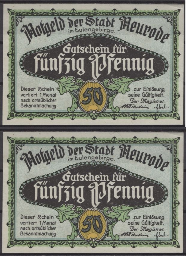 Нойенраде (Нойвид) 50 пфеннигов 1921 DeNG 2 958.1-2/2 бумага UNC (пресс) 8592-14-4-1