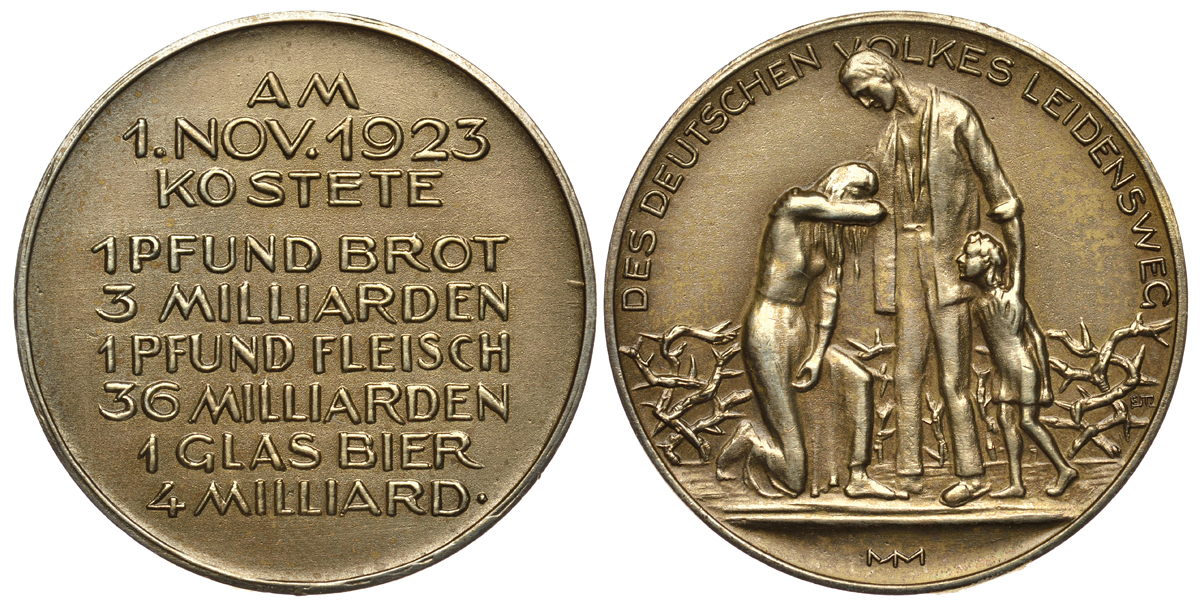Германия медаль 1923 инфляция, цена на 01 ноября 1923 латунь 413-6623