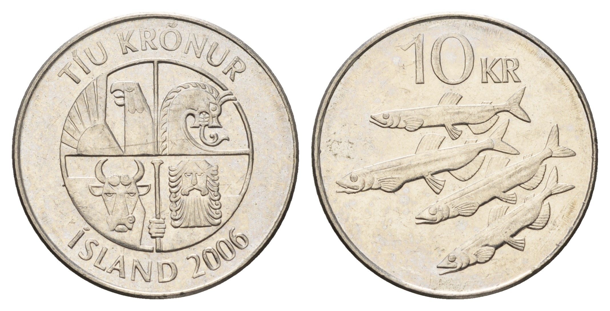 Исландия 10 крон 2006 рыбы KM 29.1a сталь плакированная никелем 4691-312