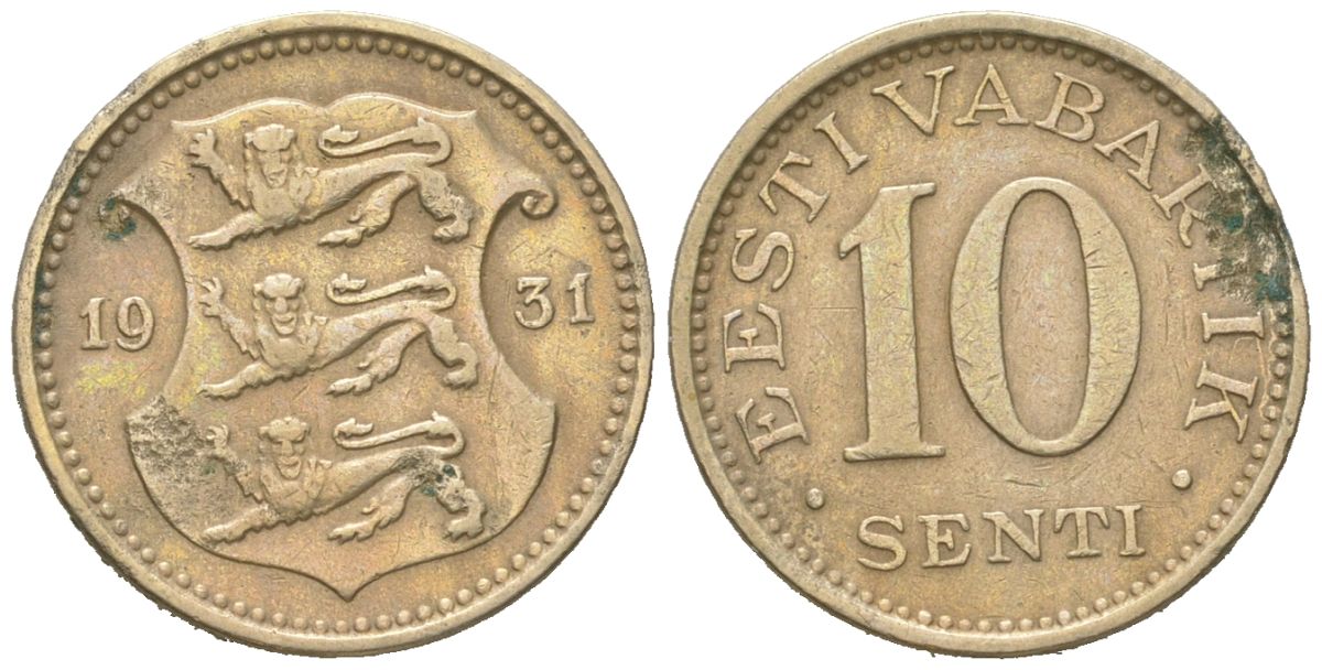 Эстония 10 центов 1931 Республика (1918-1941) KM 12 никель бронза 4615-1129