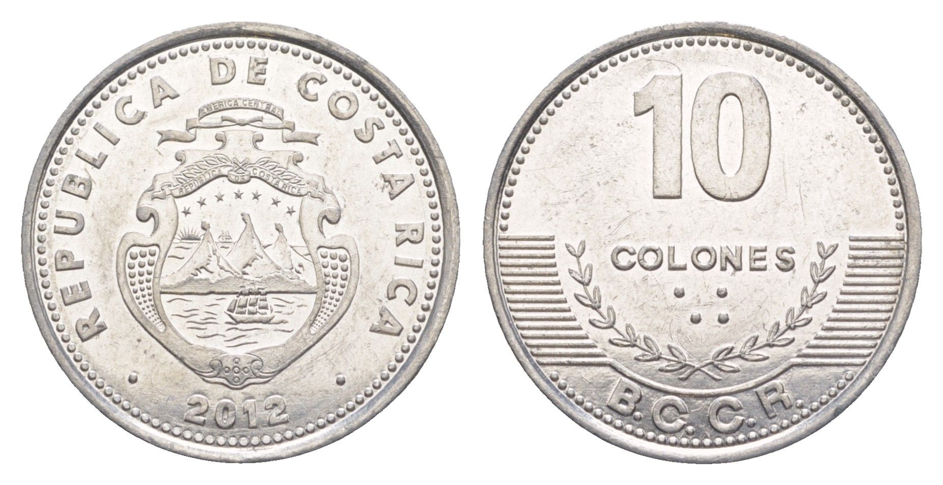 Коста-Рика 10 колонов 2012 KM 228b алюминий UNC 4642-913