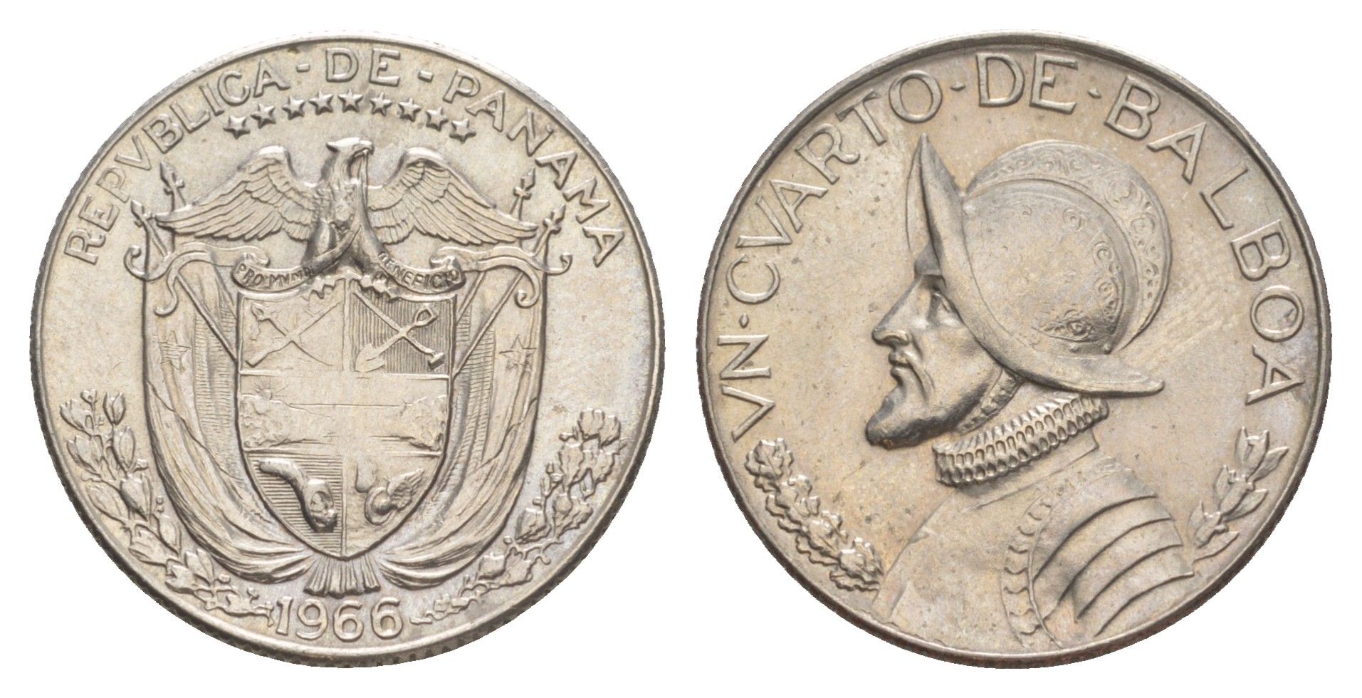 Панама 1/4 бальбоа (25 сентесимо) 1966 KM 11.2a медь плакированная медно-никелем aUNC 4642-636