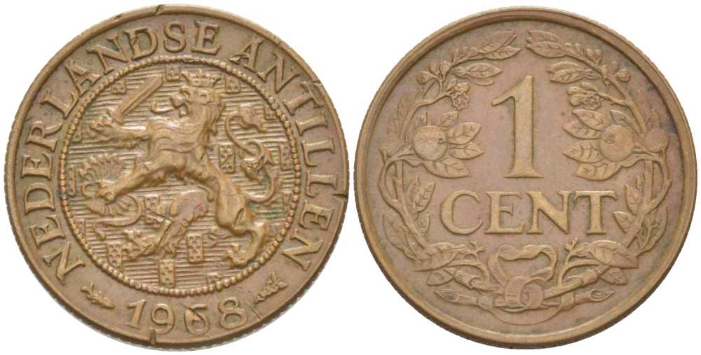 Нидерландские Антилы 1 цент 1968 Юлиана (1948-1980) KM 1 бронза 211-721