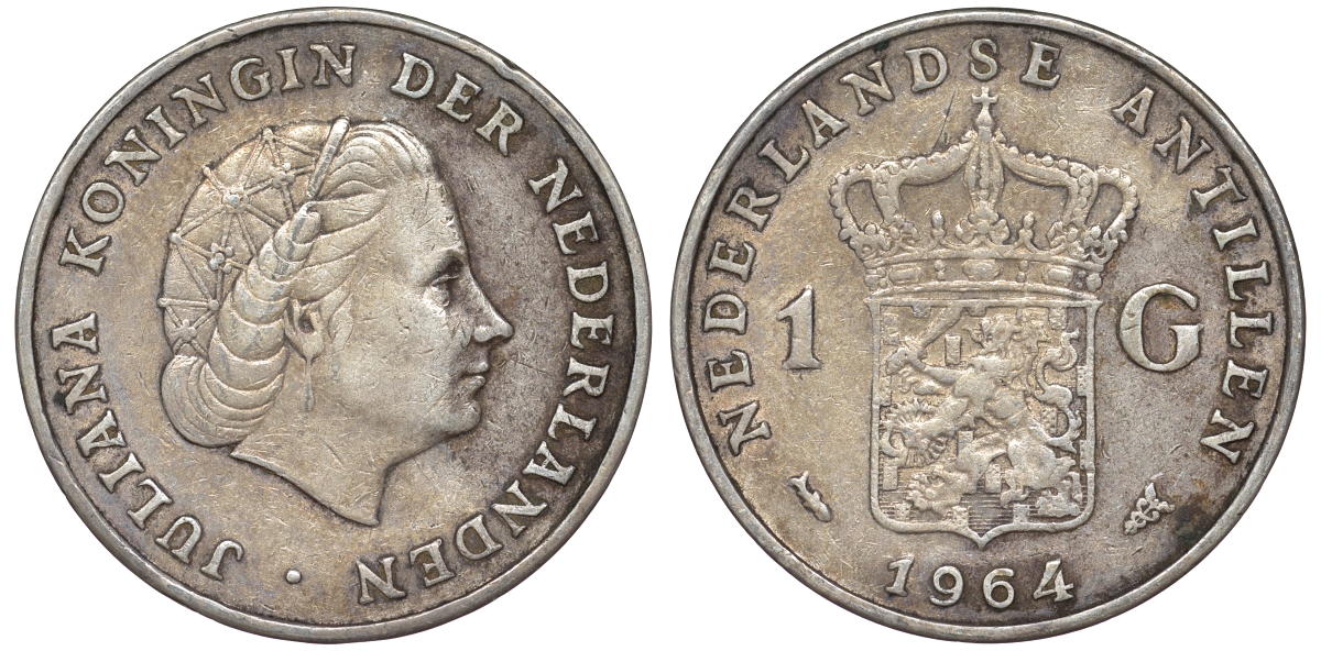 Нидерландские Антилы 1 гульден 1964 Юлиана (1948-1980) KM 2 серебро 36-1042