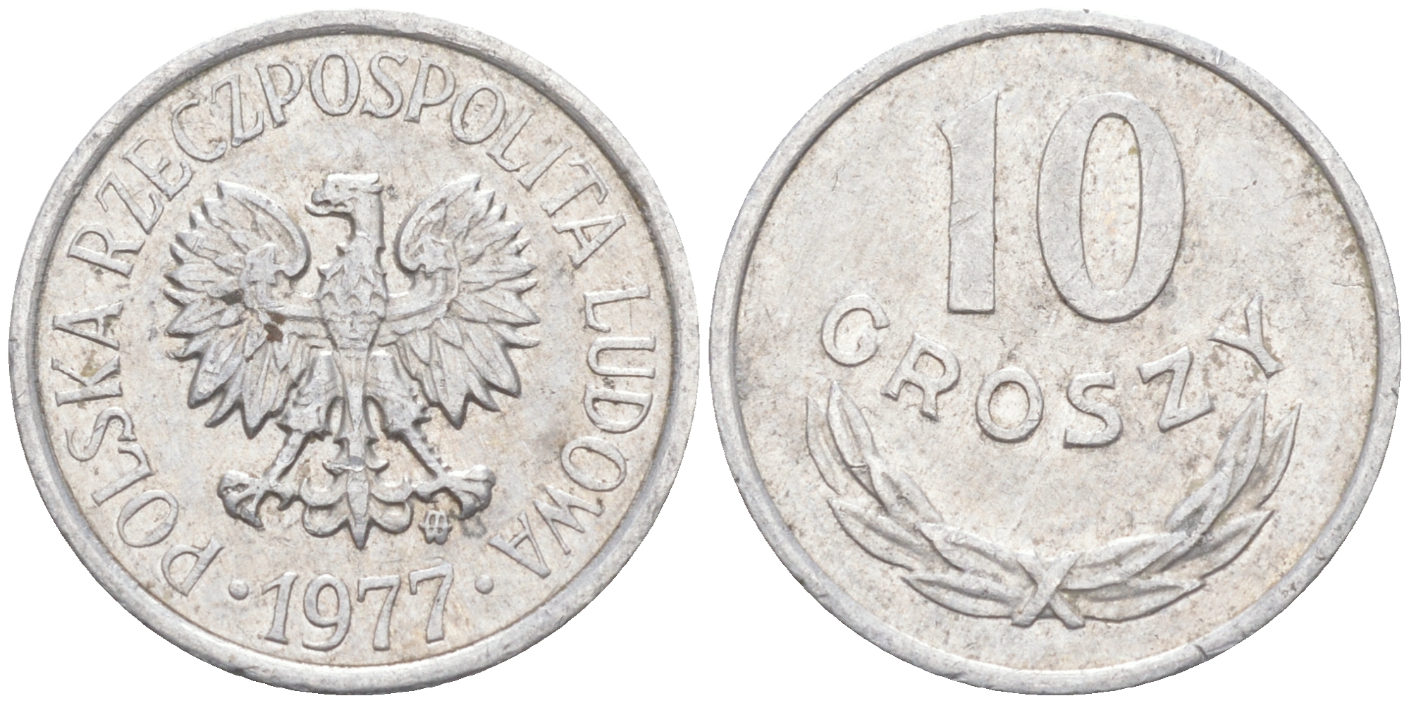 ПОЛЬША 10 ГРОШЕЙ 1977 MW KM АА47 алюминий 187-916