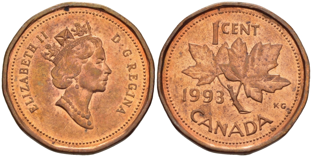 Канада 1 цент 1993 Елизавета II (1952-2022), кленовый лист KM 181 бронза 35-124