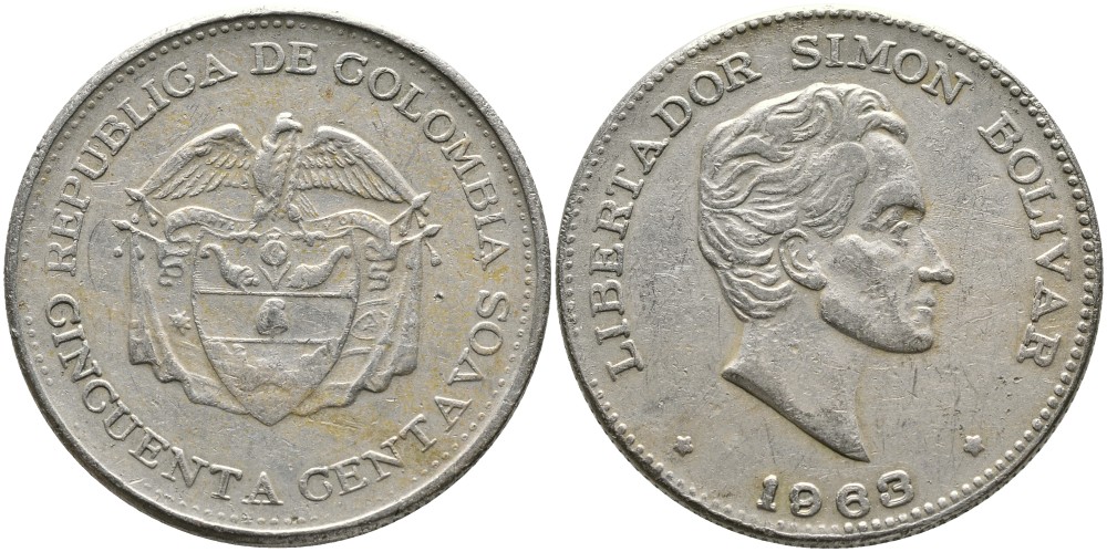 Колумбия 50 сентаво 1963 Симон Боливар KM 217 медно-никель 4389-522