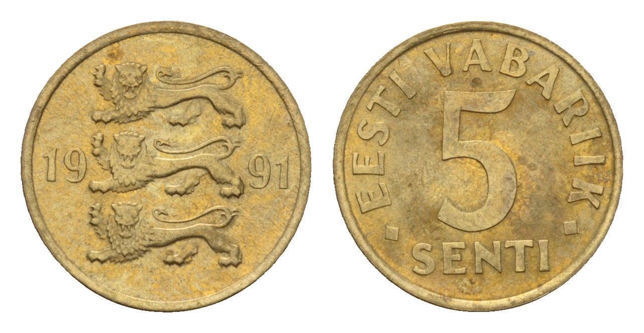 Эстония 5 сентов 1991 KM 21 латунь 192-249