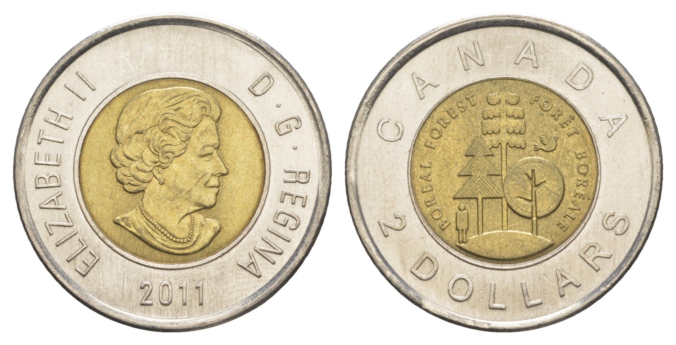 Канада 2 доллара 2011 Тайга - половина суши Канады KM 1167 биметалл UNC 4652-1216