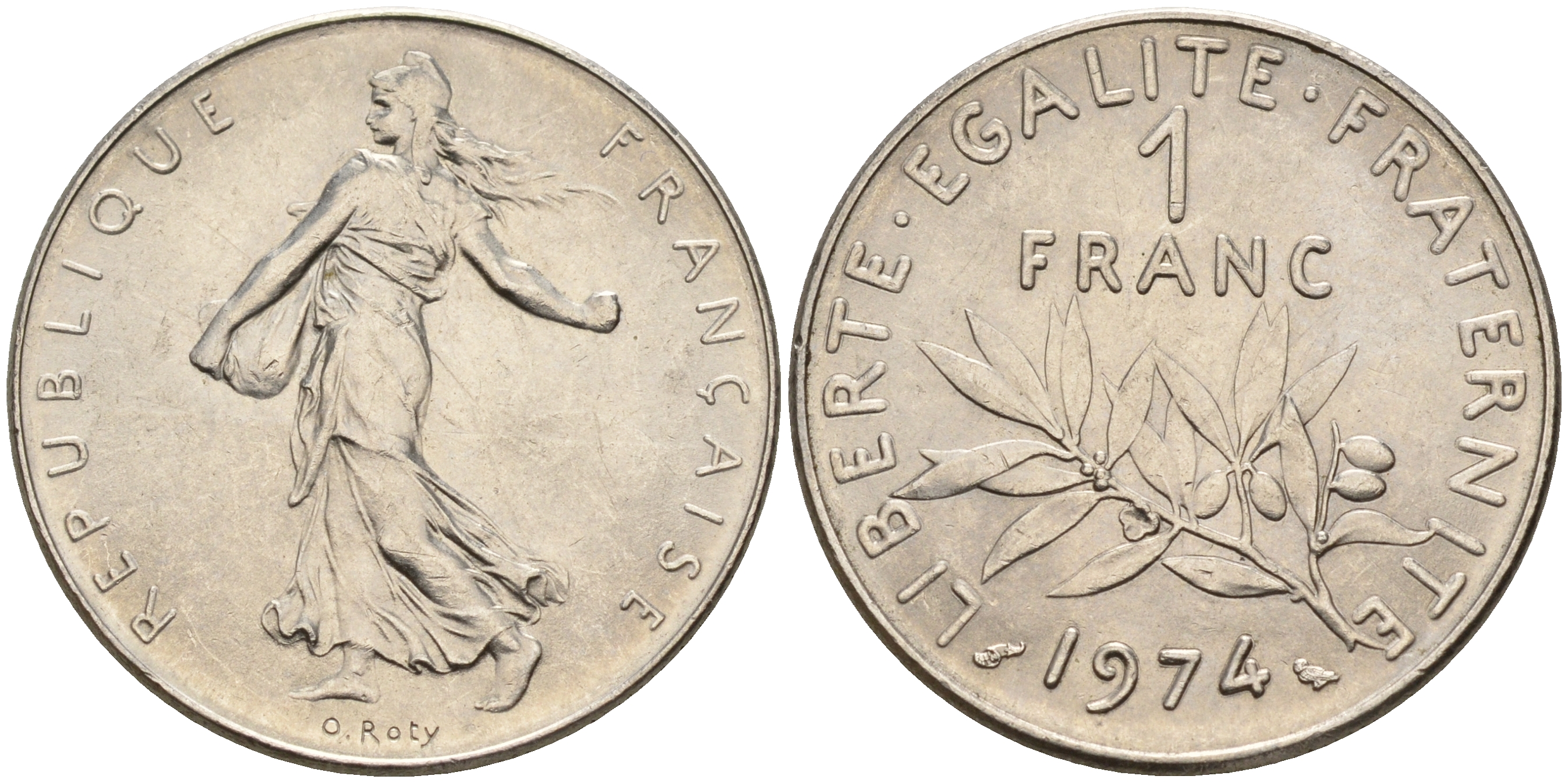 Франция 1 франк 1974 сеятель KM 925.1 никель    UNC  4603-125