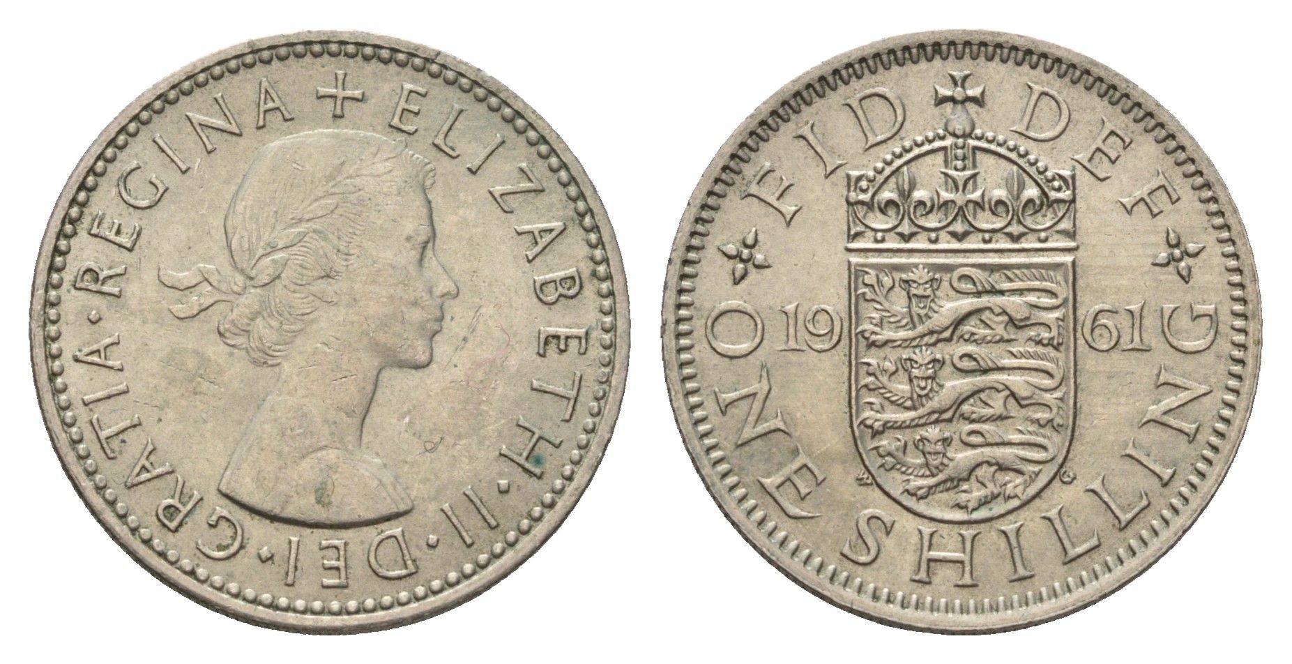 Великобритания 1 шиллинг 1961 Елизавета II (1952-2022), Английский герб KM 904, Spink 4147 медно-никель 4182-1237