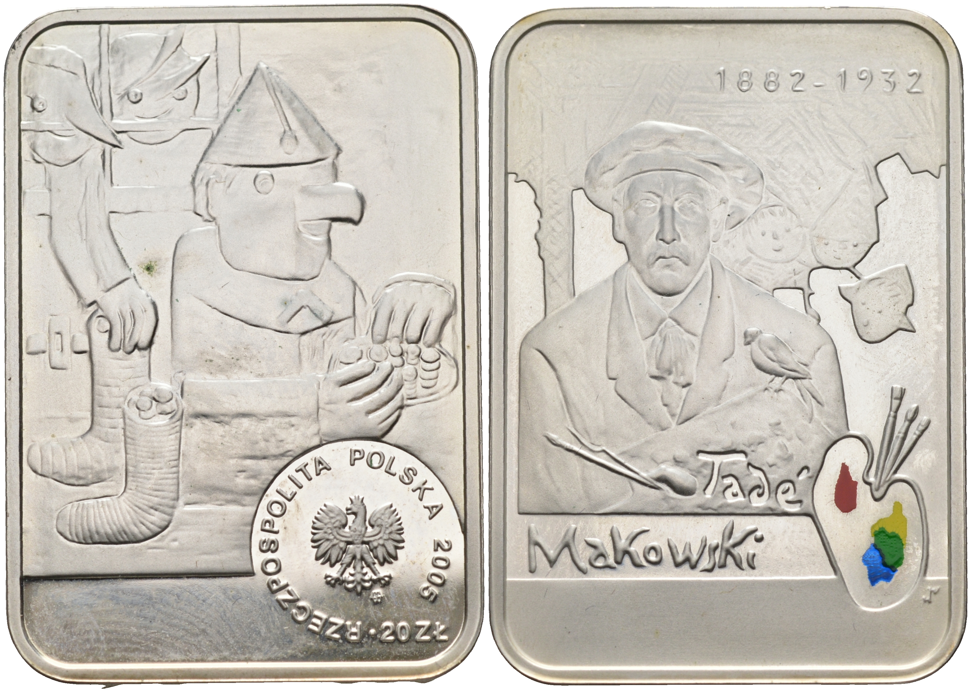 Польша 20 злотых 2005 Польские художники XIX-XX вв. Тадеуш Маковский, цветная эмаль KM 542 серебро PROOF 1069-7-33