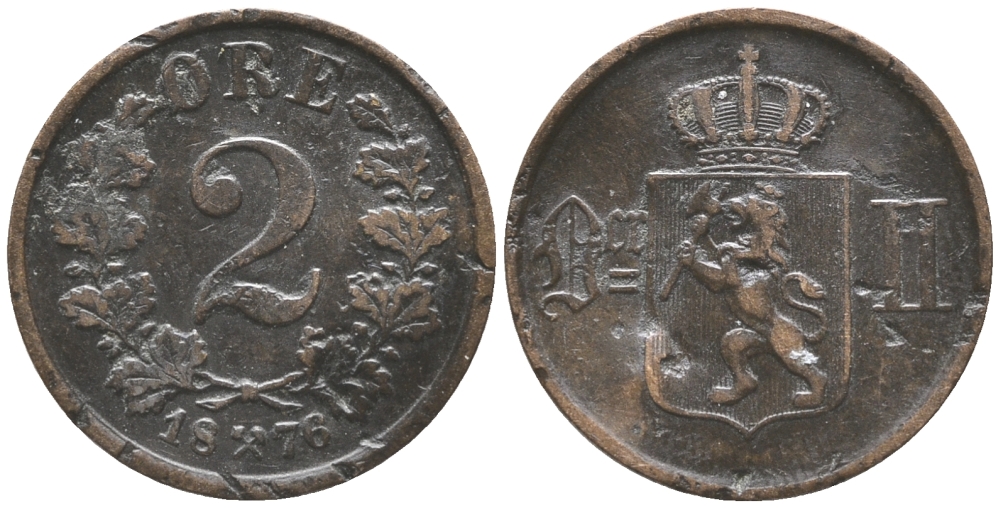 НОРВЕГИЯ 2 ЭРЕ 1876 KM 353 бронза 34-517