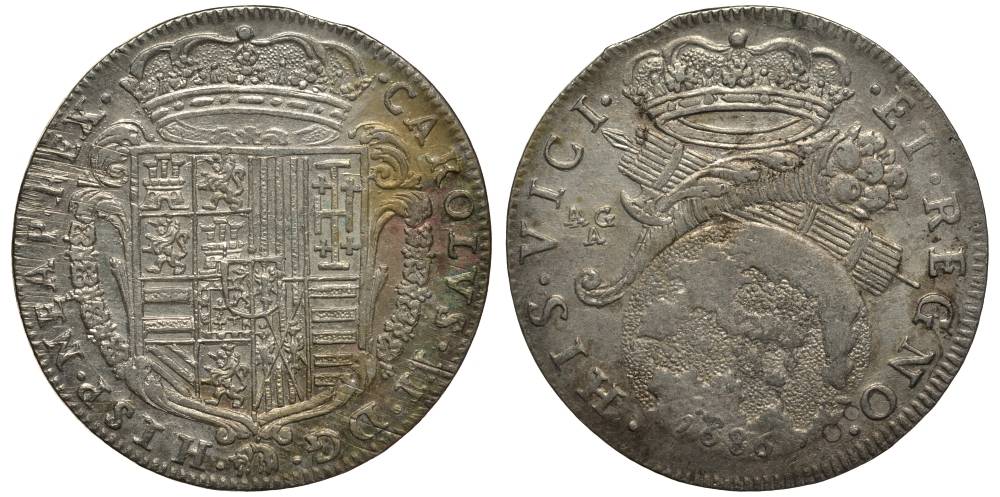 Неаполь и Сицилия тари (2 карлини) 1686 Карл II Испанский серебро 00-822-17