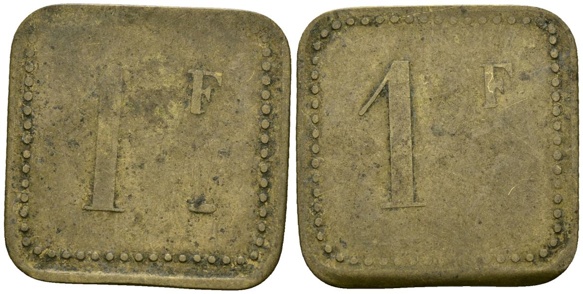 Франция 1 франк XIX-XX век ресторанный жетон латунь 4166-734