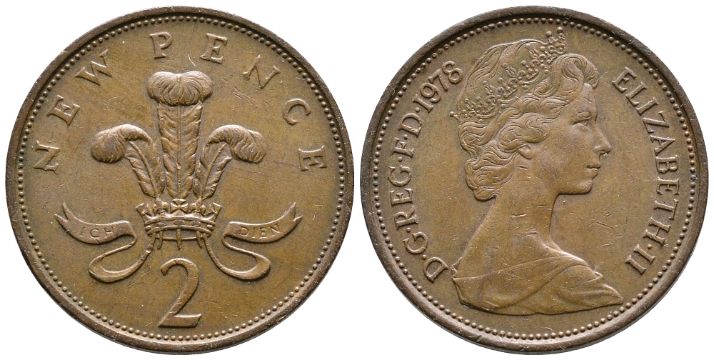 Великобритания 2 пенса 1978 Елизавета II (1952-2022) KM 916, Spink 4235 (C1) бронза 87-727