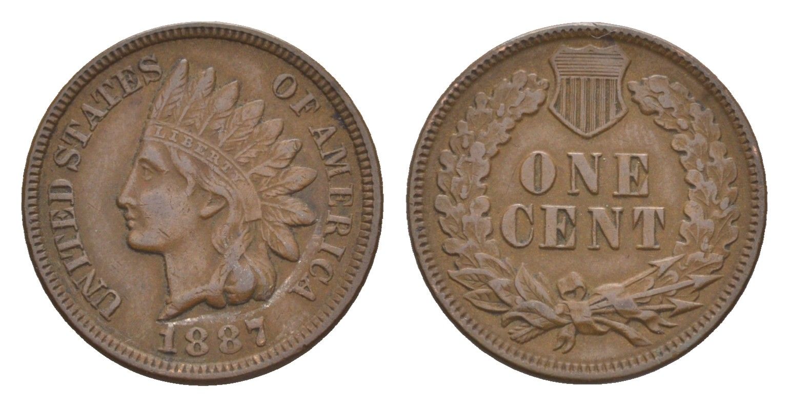 США 1 цент 1887 KM 90a бронза 1521-234