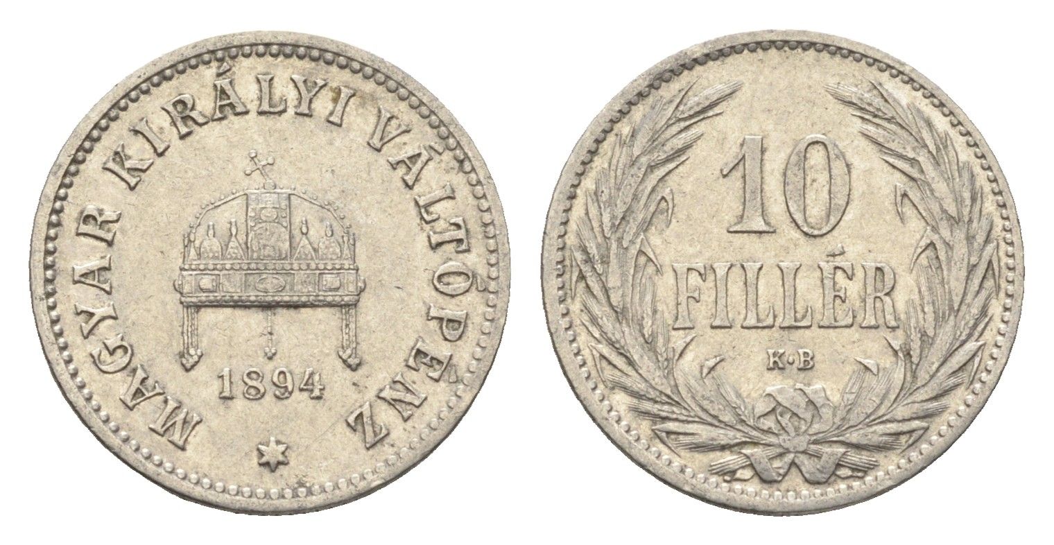 Венгрия 10 филлеров 1894 KB, Франц Иосиф I (1848-1916) KM 482 никель 4665-717