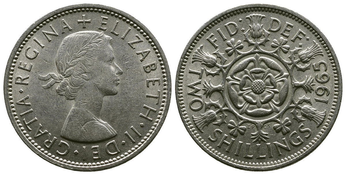 Великобритания 2 шиллинга (флорин) 1965 Елизавета II (1952-2022) KM 906, Spink 4146 медно-никель 4382-523