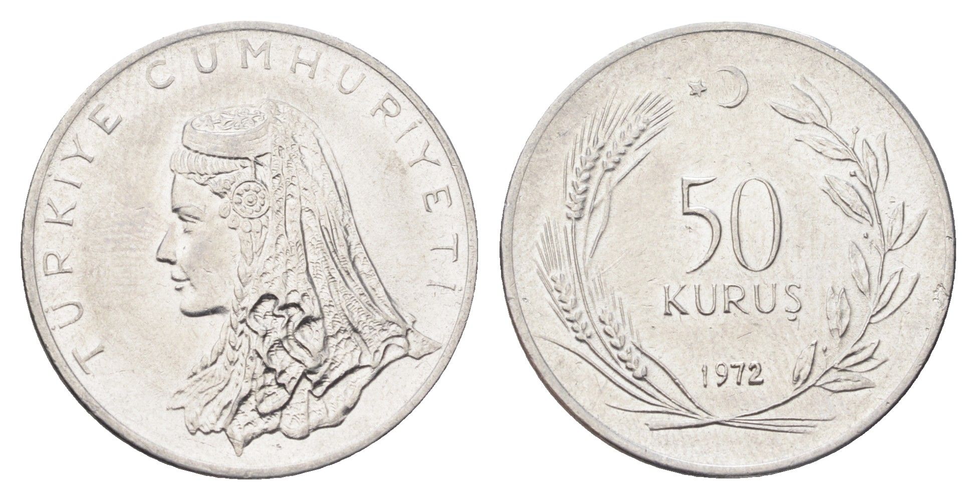 Турция 50 курушей 1972 Анатолийская невеста KM 899 нержавеющая сталь 4706-1136