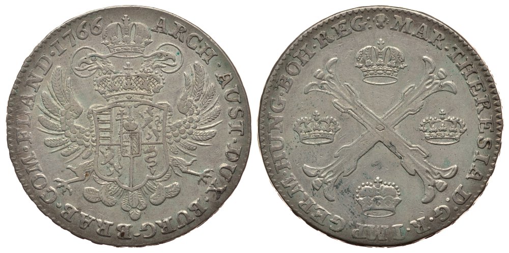 Австрийские Нидерланды 1 кроненталер 1766 Мария Терезия KM 21, Dav.1282 серебро 00-815-77