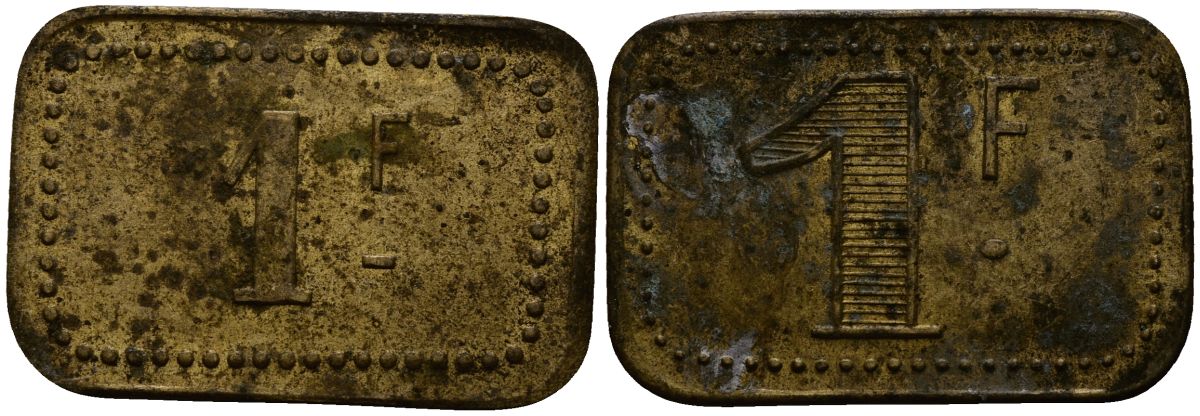 Франция 1 франк ND ресторанный жетон латунь 4166-225