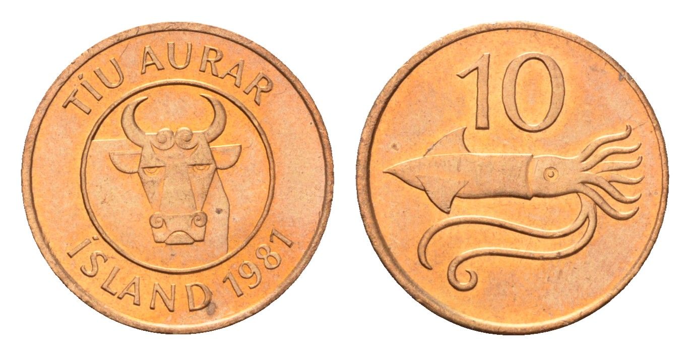 Исландия 10 эйре 1981 год-тип KM 25 бронза UNC 4685-536