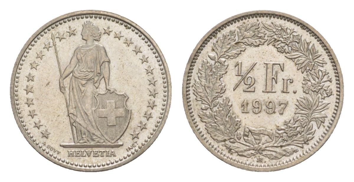 Швейцария 1/2 франка 1997 KM 23a медно-никель aUNC 4632-512