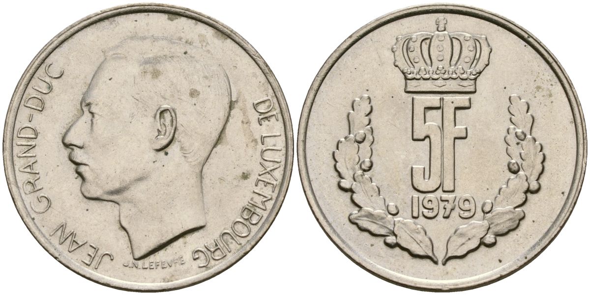 Люксембург 5 франков 1979 Великий герцог Жан (1964-2000) KM 56 медно-никель 4135-1051