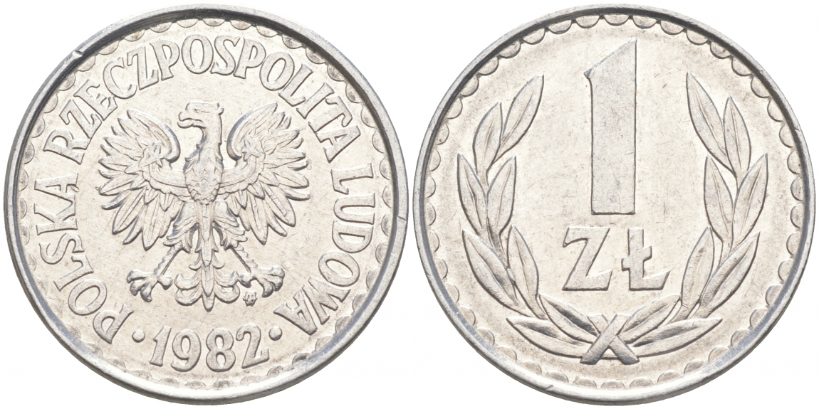 ПОЛЬША 1 ЗЛОТЫЙ 1982 MW KM 49.1 алюминий 68-432