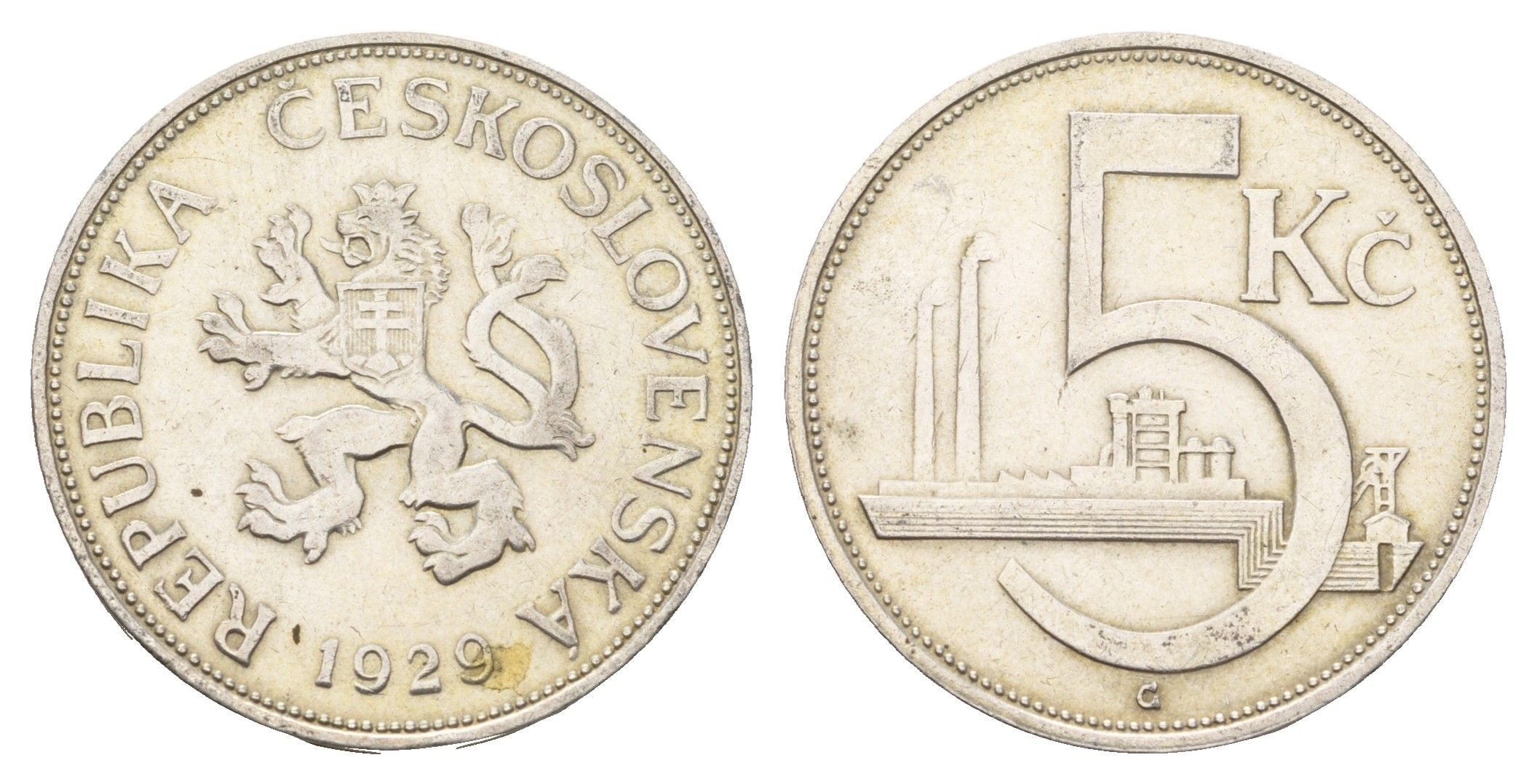 Чехословакия 5 крон 1929 KM 11 серебро 1524-235