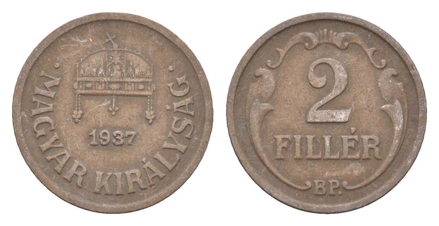 Венгрия 2 филлера 1937 BP KM 506 бронза 4665-454