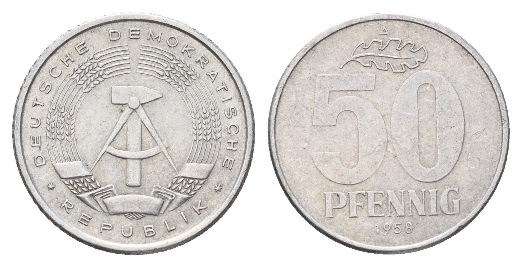 ГДР 50 пфеннигов 1958 год-тип KM 12.1 алюминий 3459-811