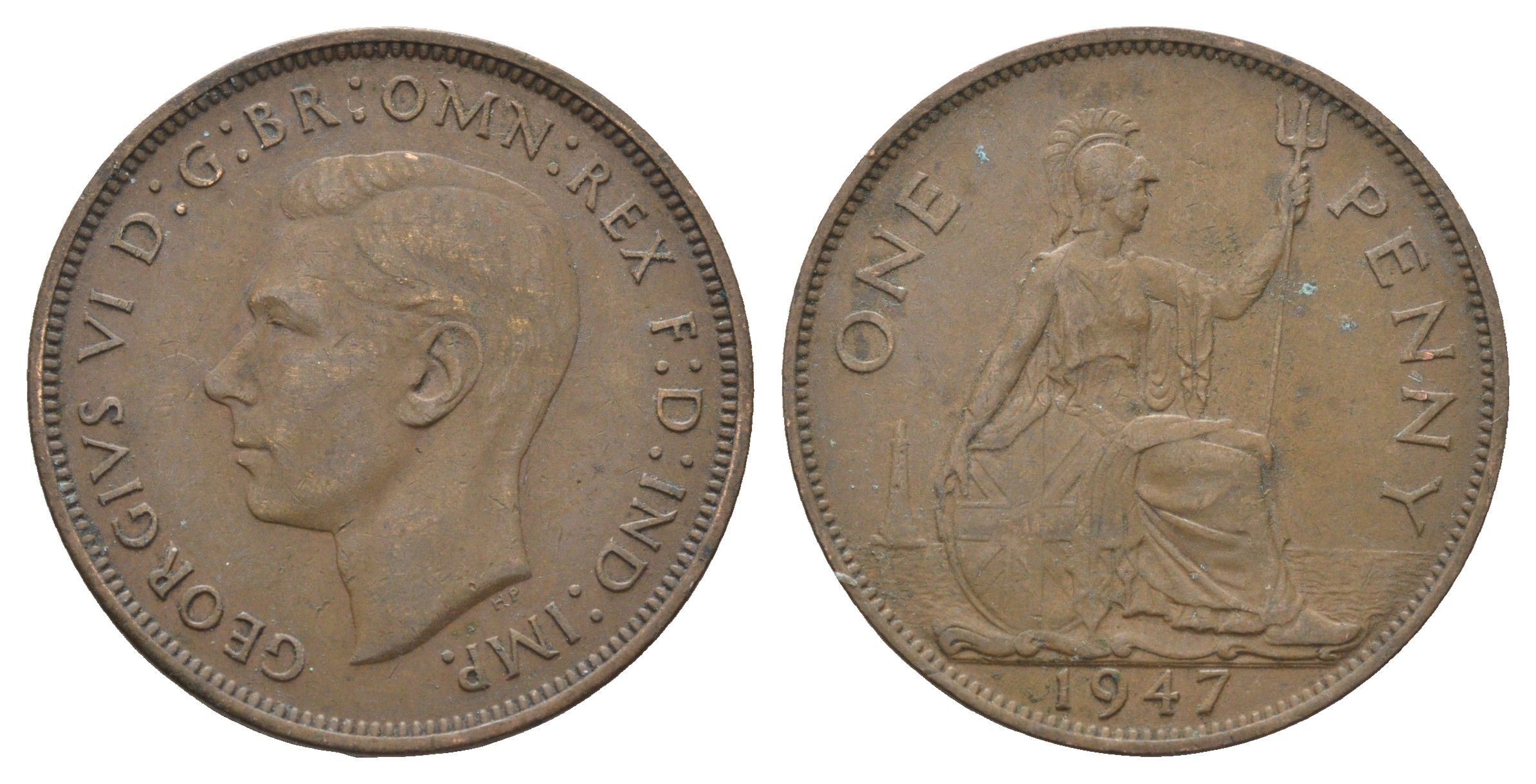 Великобритания 1 пенни 1947 Георг VI (1936-1952) KM 845, Spink 4114 бронза 4661-832