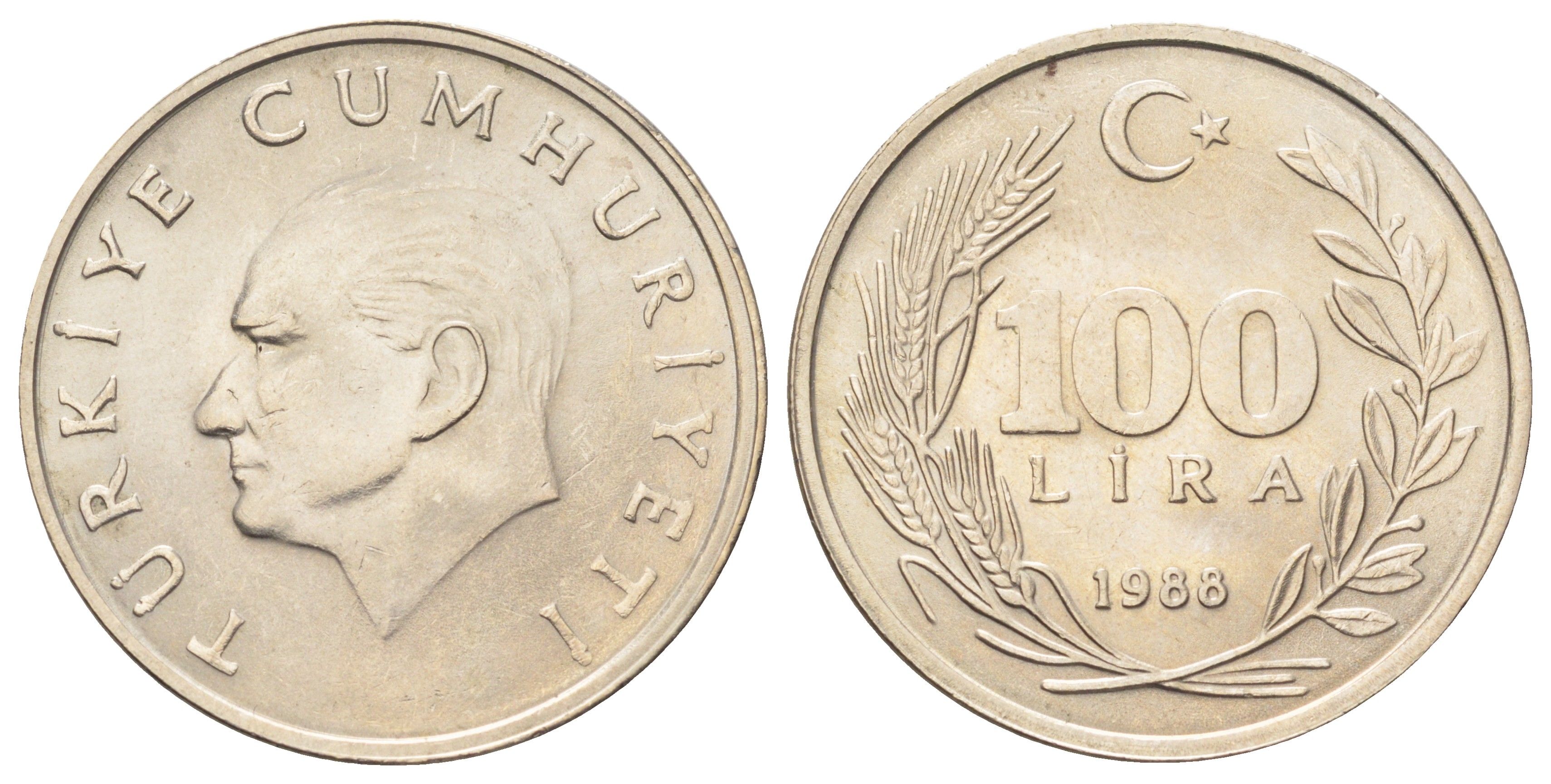 Турция 100 лир 1988 Кемаль Ататюрк KM 967 медь никель цинк UNC 4692-814