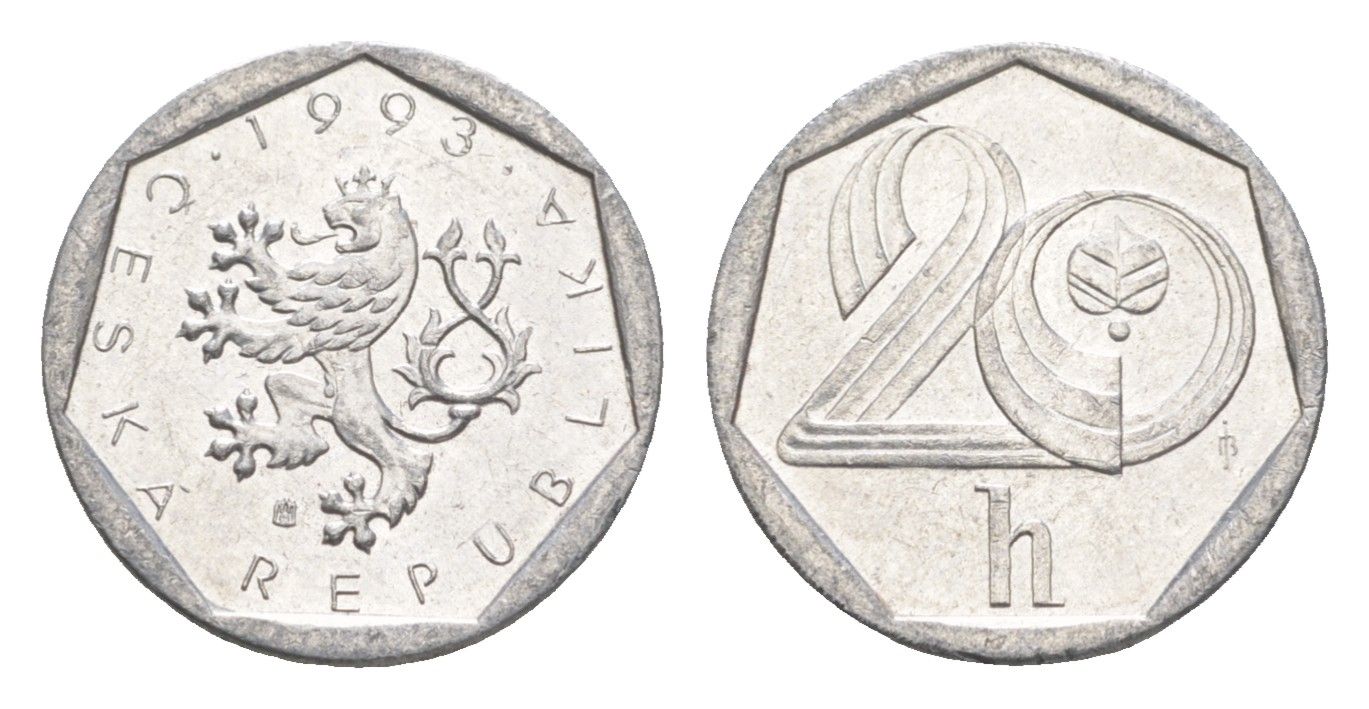 Чехия 20 геллеров 1993 KM 2.1 алюминий UNC 4651-556