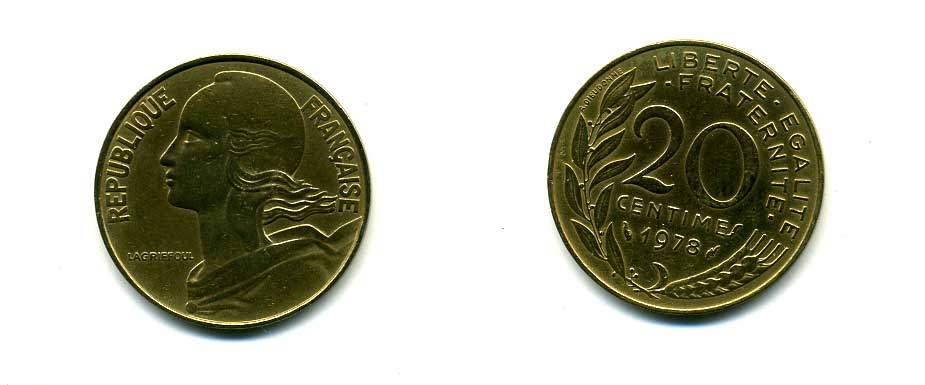 ФРАНЦИЯ 20 САНТИМОВ 1978 KM 930 медь алюминий никель 83-353