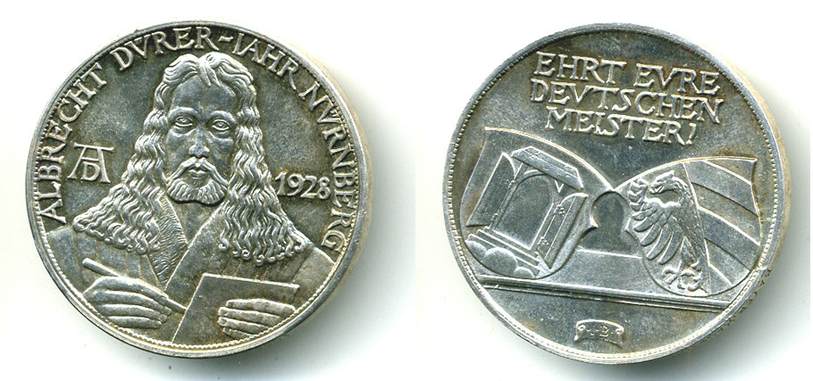 Германия медаль 1928 Альбрехт Дюрер, 36,6 мм, 24,70 гр серебро 1079-2-41