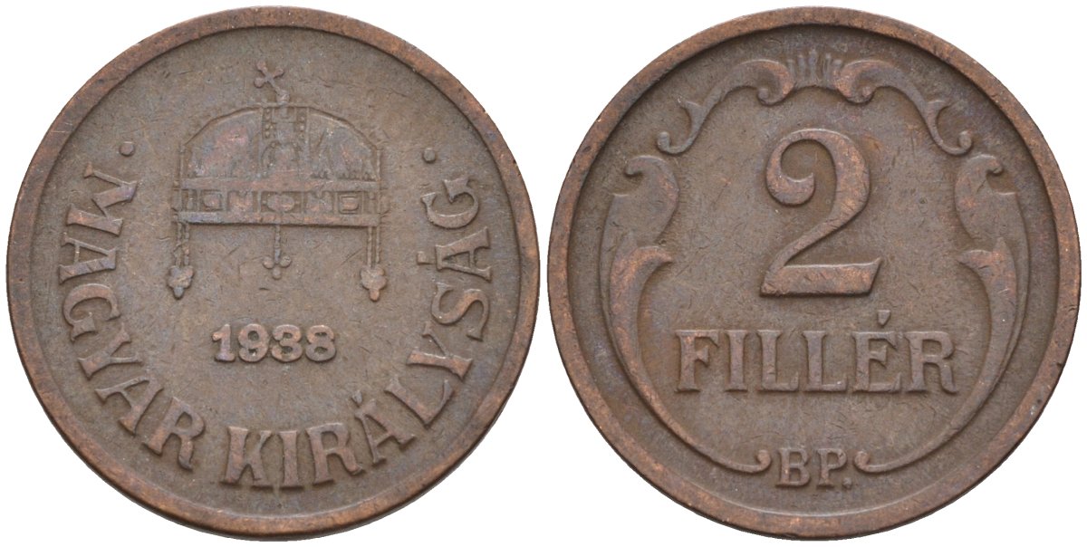 Венгрия 2 филлера 1938 BP KM 506 бронза 4115-1158