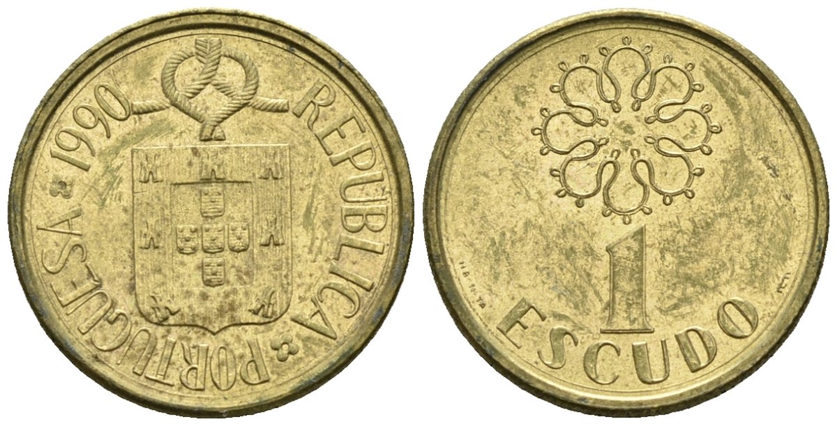 Португалия 1 эскудо 1990 KM 631 никель латунь 4147-624