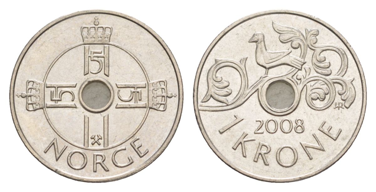 Норвегия 1 крона 2008 Харальд V (1991-) KM 462 медно-никель 4635-745